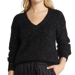 Halogen Metallic V Neck Sweater - L